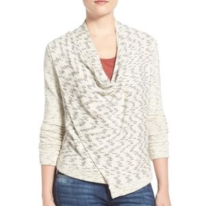 Lucky Brand Moto Tweed Draped Mixed Media Sweater Jacket XS